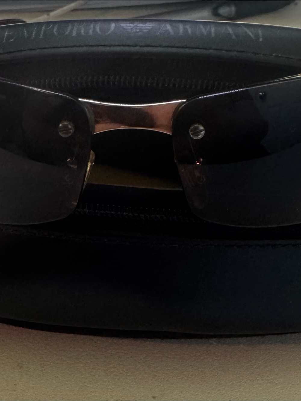 Vintage Emporio Armani Brown Frameless / Sunglasses Case with Brown Lenses